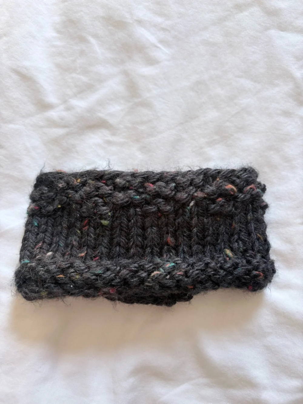 Handmade Black Knit Headband with Pink Flower Accent